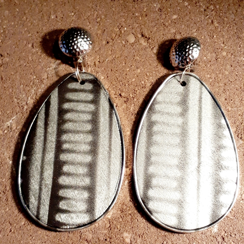 Handpainted Wooden Mudcloth Design Clip On Earring